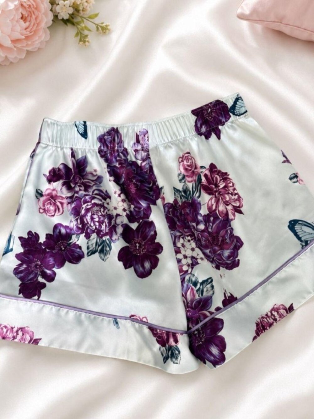 Victoria’s Secret Satin Floral Women’s White Purple Butterfly Pajama Lounge Sm